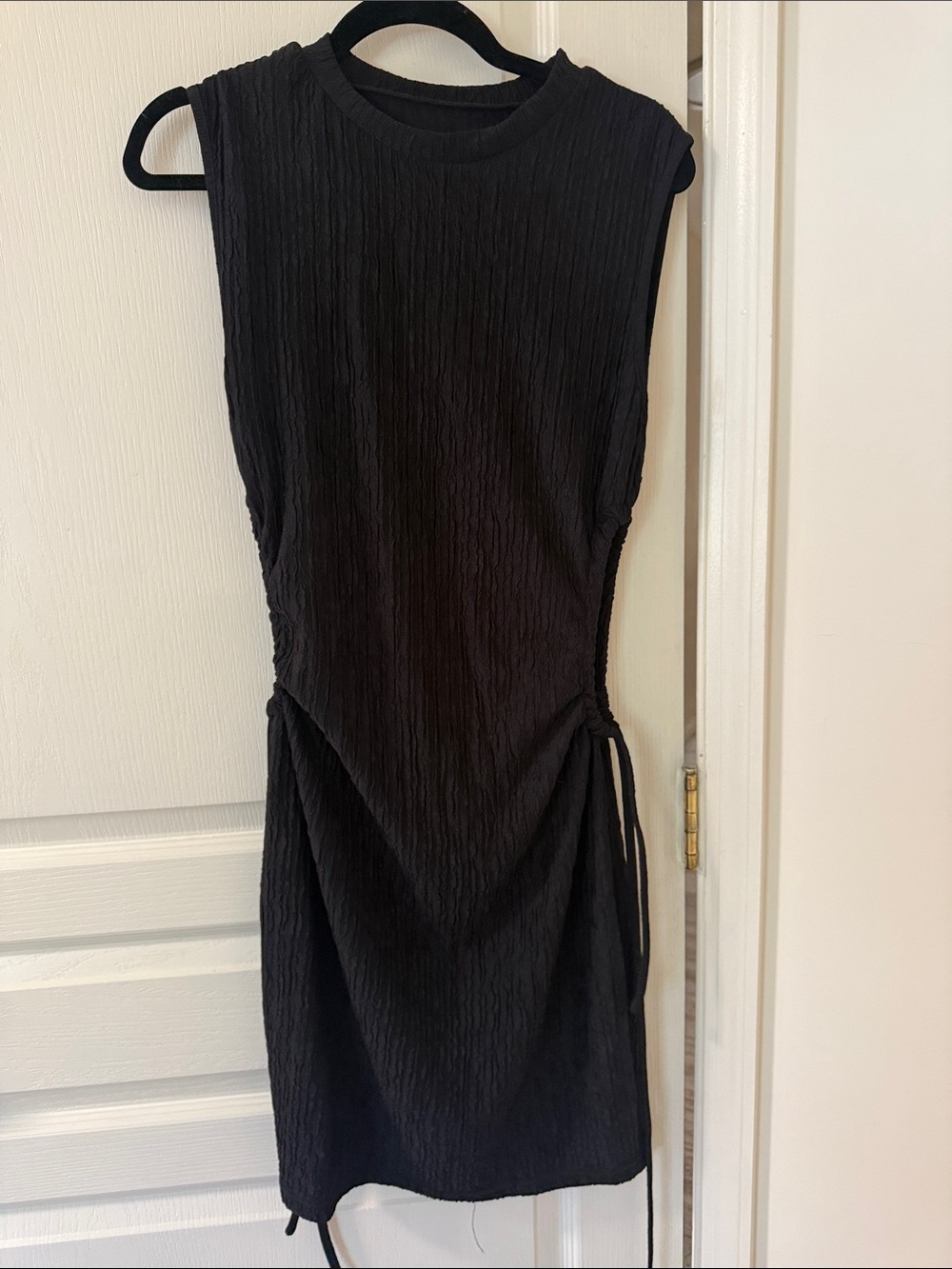 Sleeveless Black Ruched Side Tie Dress - Women's